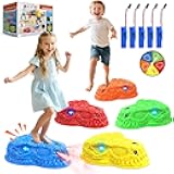 Dinosaur Toys for Kids 3-5, Mist Spraying Dino Roaring & Light up Stepping Stones for Kids, Indoor & Outdoor Durable Non-Slip Sensory Balance Stones with 5 Rechargeable Batteries, Gift for Toddlers