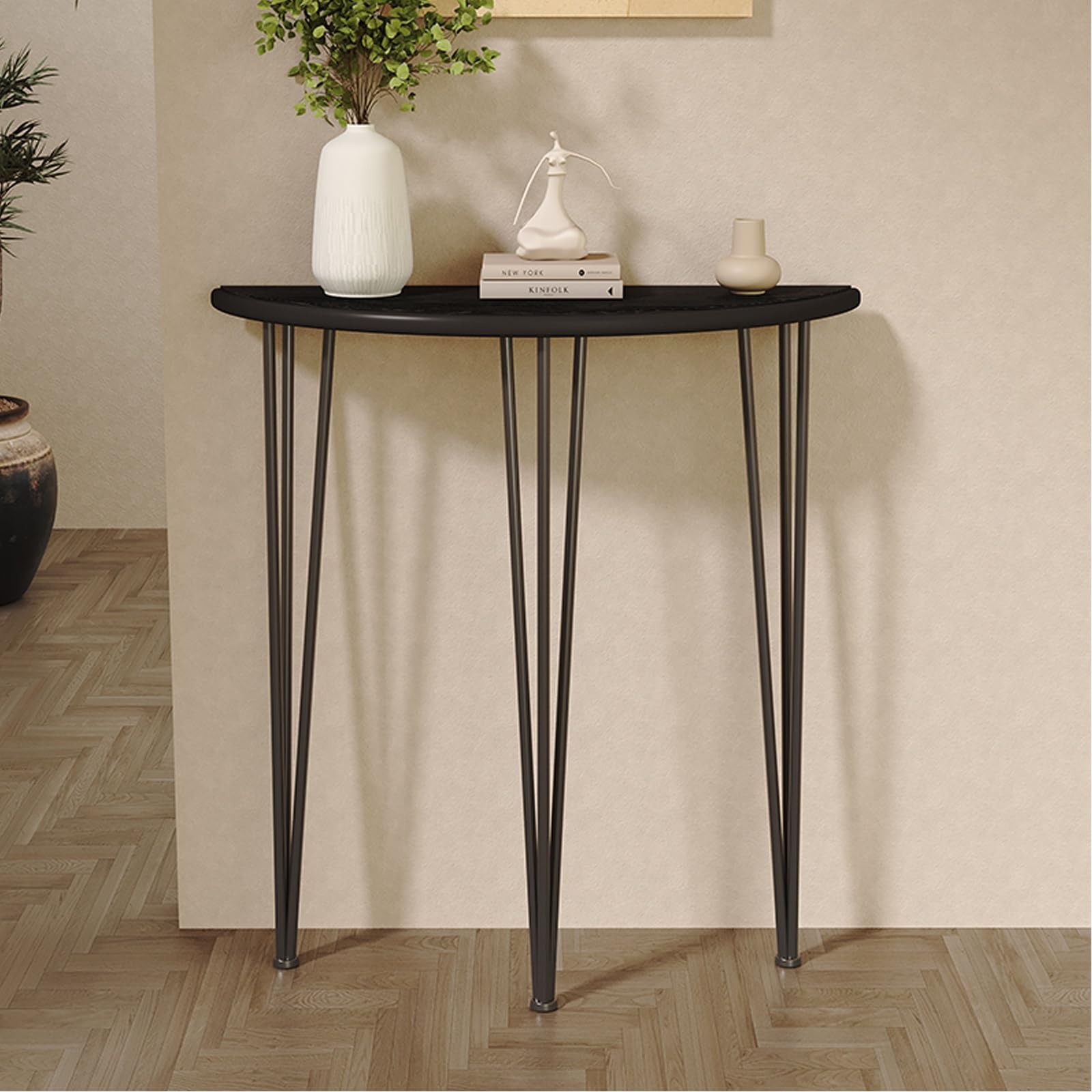 SEIFE Tavolo consolle a mezzaluna, tavolo decorativo semicircolare per divano, tavolino stretto per soggiorno, per corridoio, ingresso(Black,60CM/23.6in)