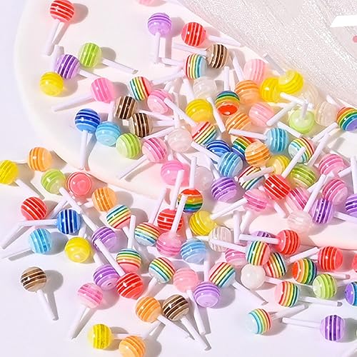 Miniatura 3 de VIAILI SYMIE 50 dijes de resina de piruleta, cuentas de limo de caramelo, suministros de resina con parte trasera plana, suministros para hacer