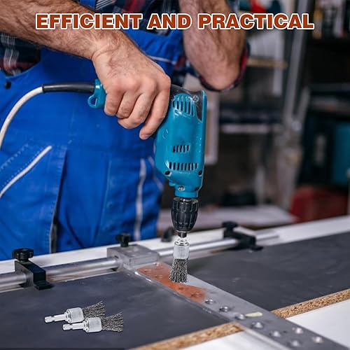 Miniatura 5 de 10 cepillos de alambre para taladro, cepillo de alambre de acero de alto carbono, cepillo de alambre de metal para taladro con vástago hexagonal de