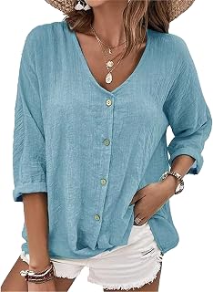 Silunma2021 Women's V-Neck Chiffon Tunic Shirts Long Sleeves Button Down Casual Shirts Elegant Breathable Soft Blouses Tops