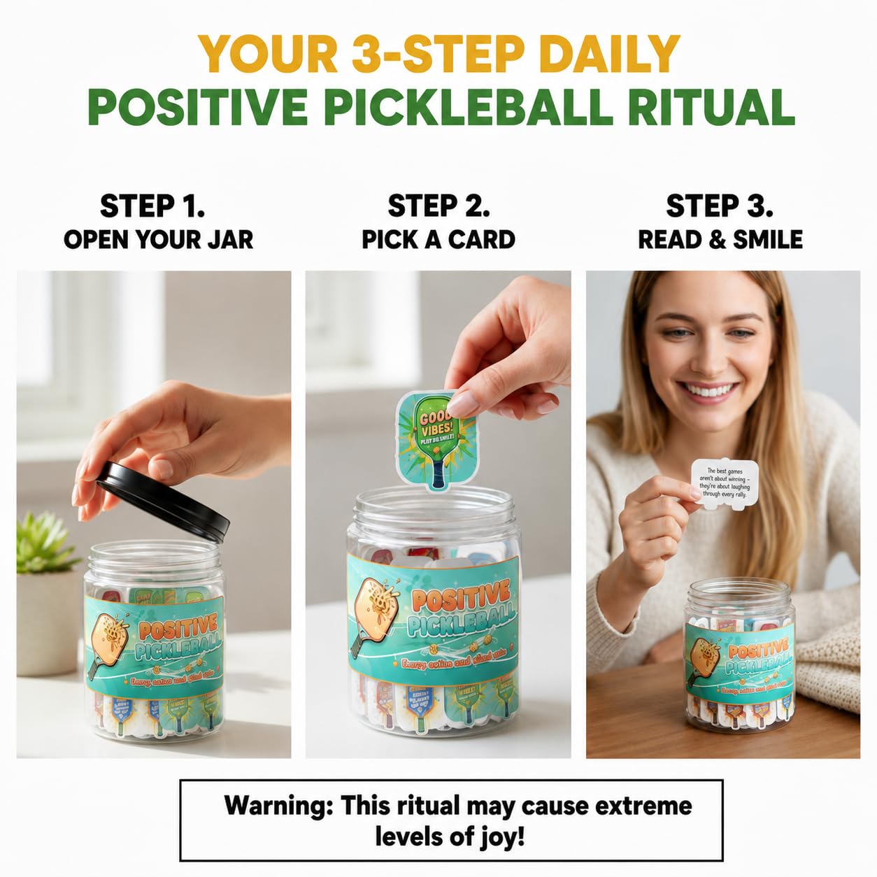 Positive Pickleball Jar With 60 Affirmation Cards, Emotional Support, Funny Pickleball Gifts for Women, Cute Pickleball Ball Paddles Decorations