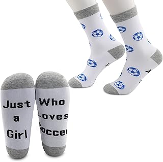 Soccer Gifts 2 Pairs Just a Girl Who Loves Soccer Novelty Socks Soccer Lover Gifts for Girls Soccer Pattern Crew Socks