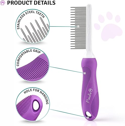 Miniatura 2 de Peine desenredante para mascotas con dientes largos y cortos de acero inoxidable para eliminar el pelo enmarañado nudos y enredos accesorios para