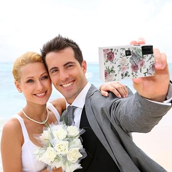 10 Pack Disposable Camera for Wedding Bulk, 35mm Single Use Camera Bulk with Flash Black and White Film for Gathering Wedding Travel (Pink Rose,Black and White Film)