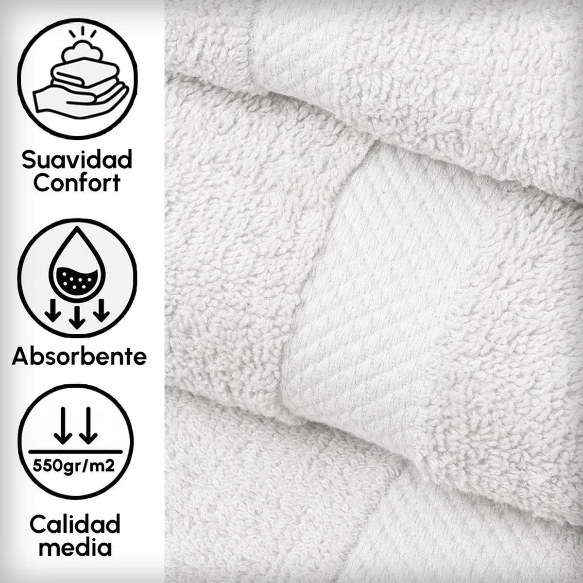 Juego de 6 Toallas Ducha Grandes Blanco Roto 100% algodón de 150x100 cm | Tejido suave de gran gramaje con alta absorción. Aptas para lavadora, de uso diario.