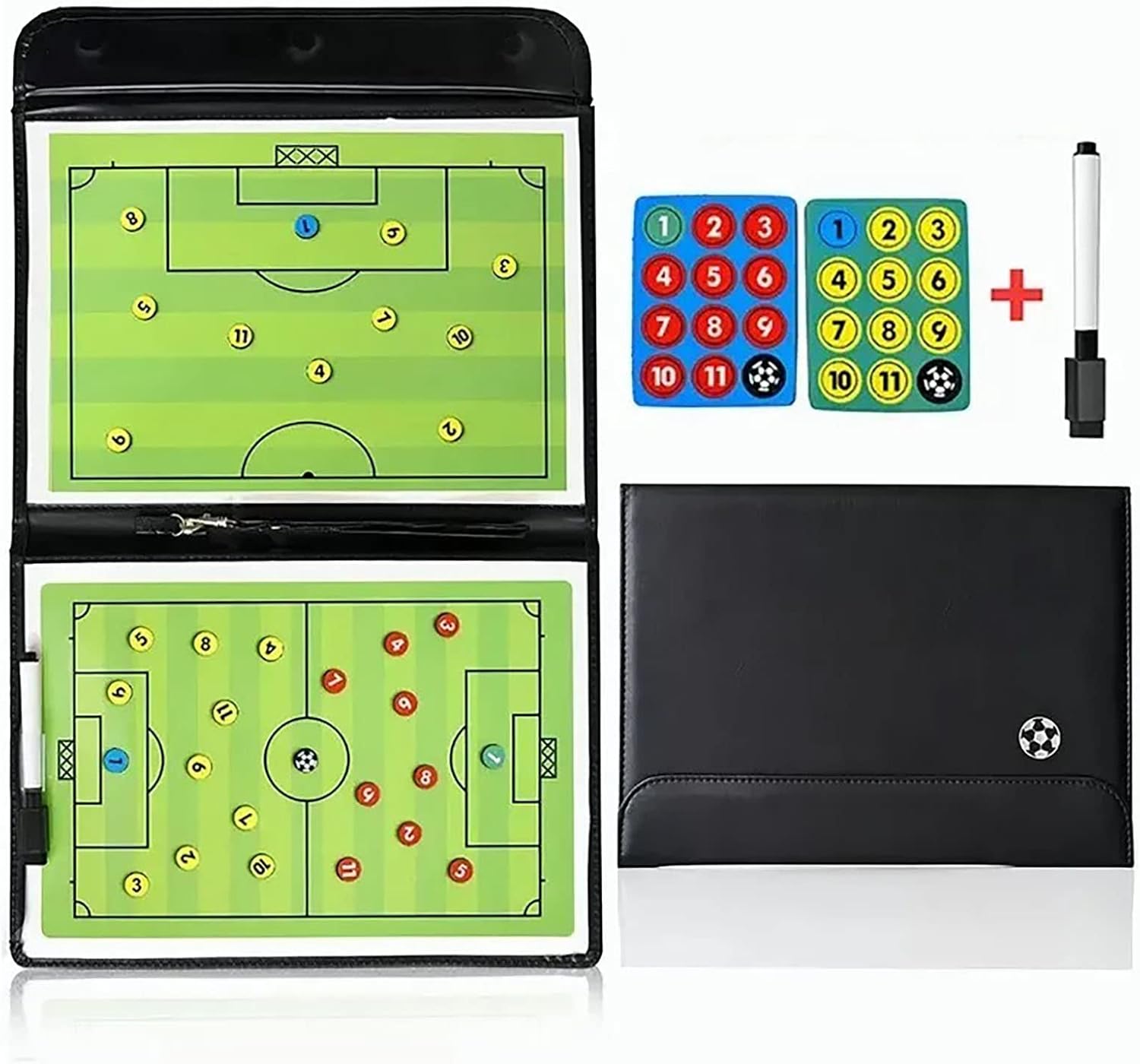 Keenso Magnetic Soccer Coaching Board, Strong Magnetism Soccer Coaching Board, 2 in 1 Foldable Strategy Clipboard for Teaching Training with Marker Pen, Number Card