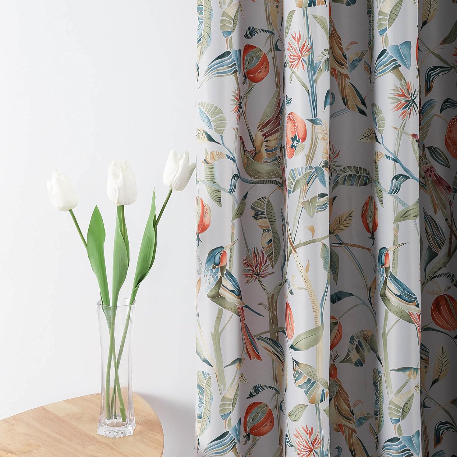 VOGOL Birds and Leaves Print Soundproof Window Curtains, Room Darkening Drapes for Dining Room, 2 Panels, 52 x 63, Terracotta with Teals