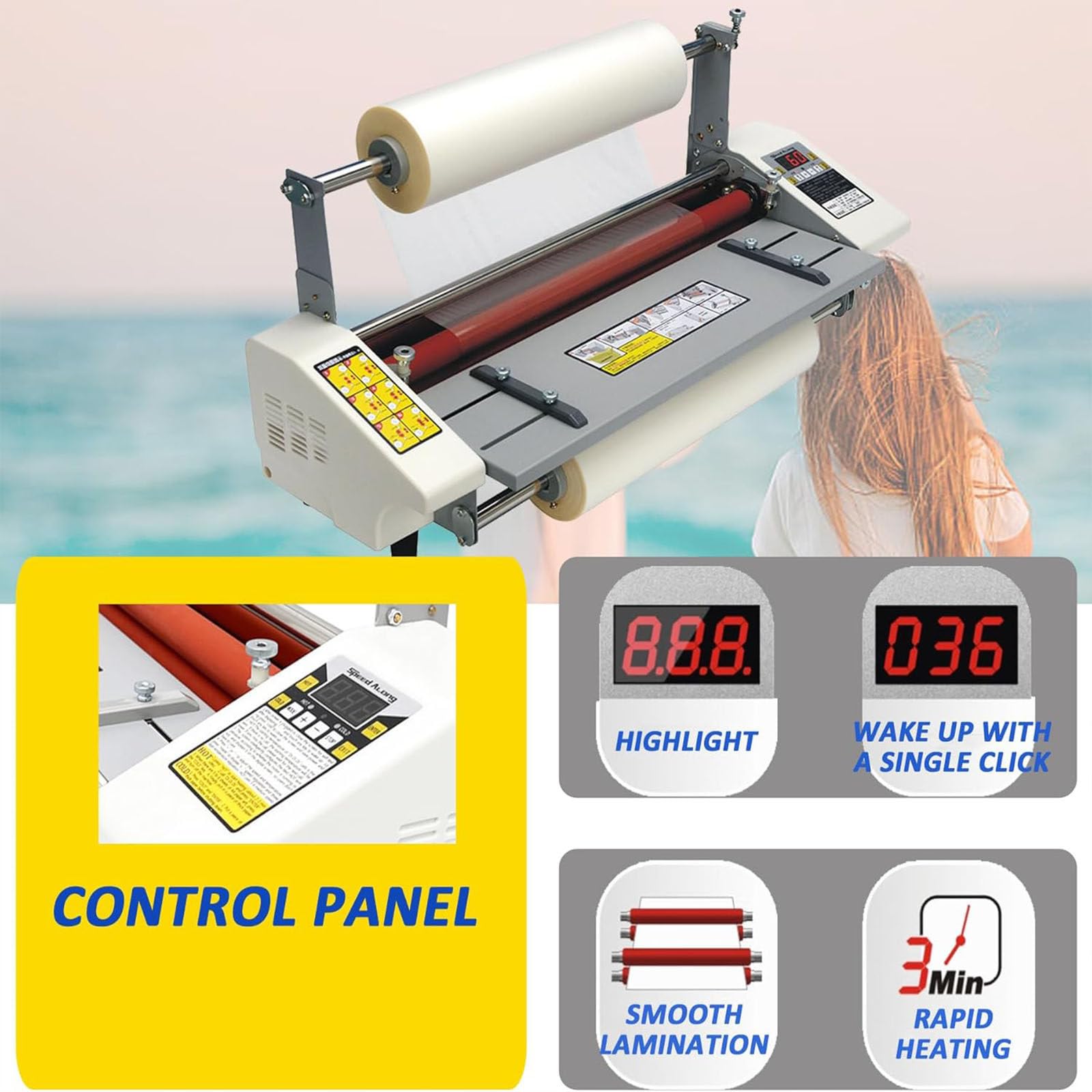 Laminator rolkowy na gorąco i zimno, laminator termiczny, maszyna do laminowania jednostronnego i dwustronnego, do dokumentów, zdjęć, kart