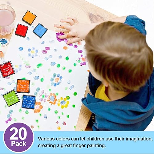 Miniatura 5 de XoreArt Almohadillas de tinta lavables para los dedos, no tóxicas, 20 colores DIY Rainbow Craft almohadillas de tinta para sellos de goma, papel,