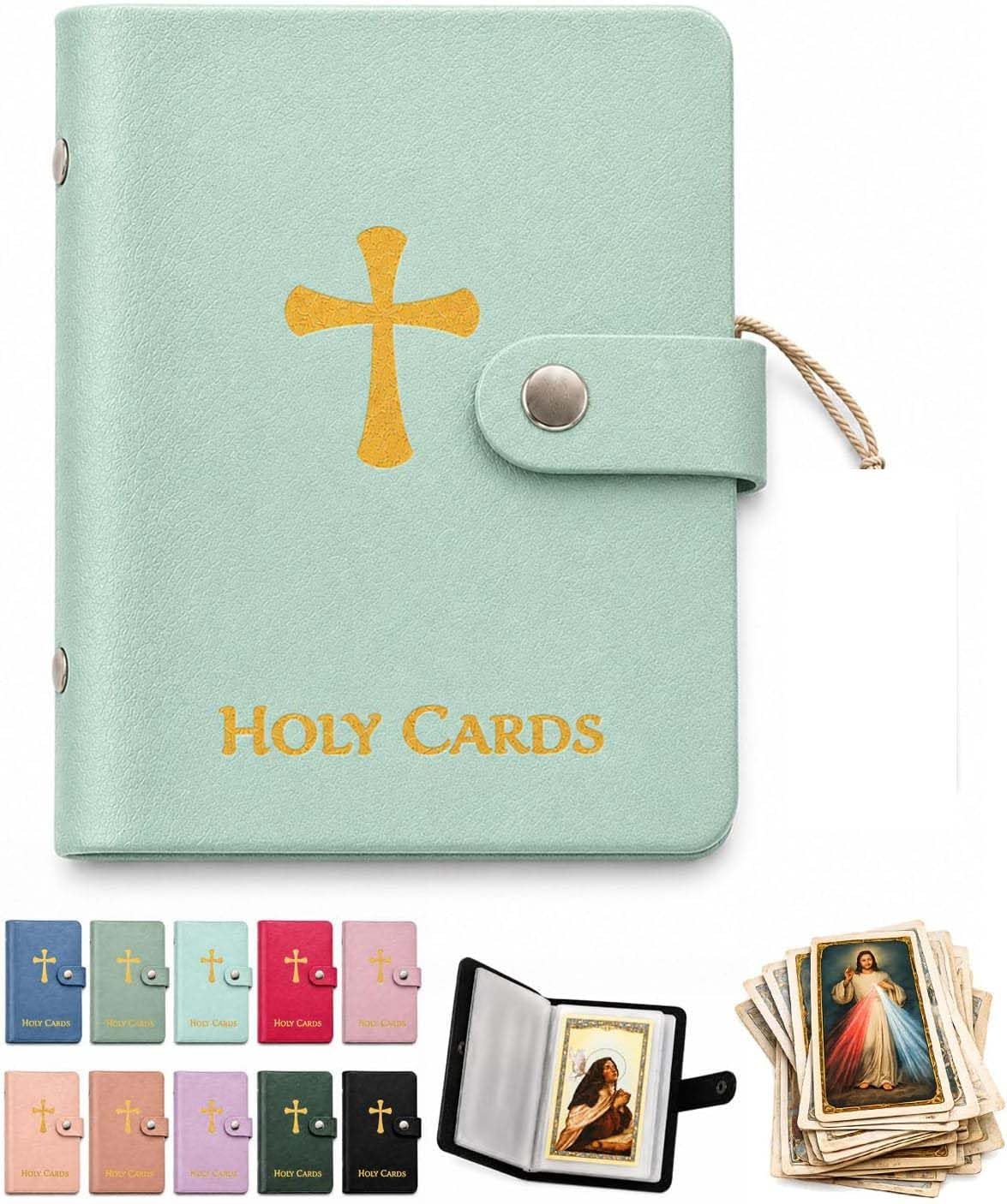Catholic Faux Leather Holy Card Holder – Pocket Prayer Card Organizer with Snap Closure,Carrying Each Case Bag Religious Closet Essentials Lord God Almighty Hold to 40 Cards for Funeral (C)