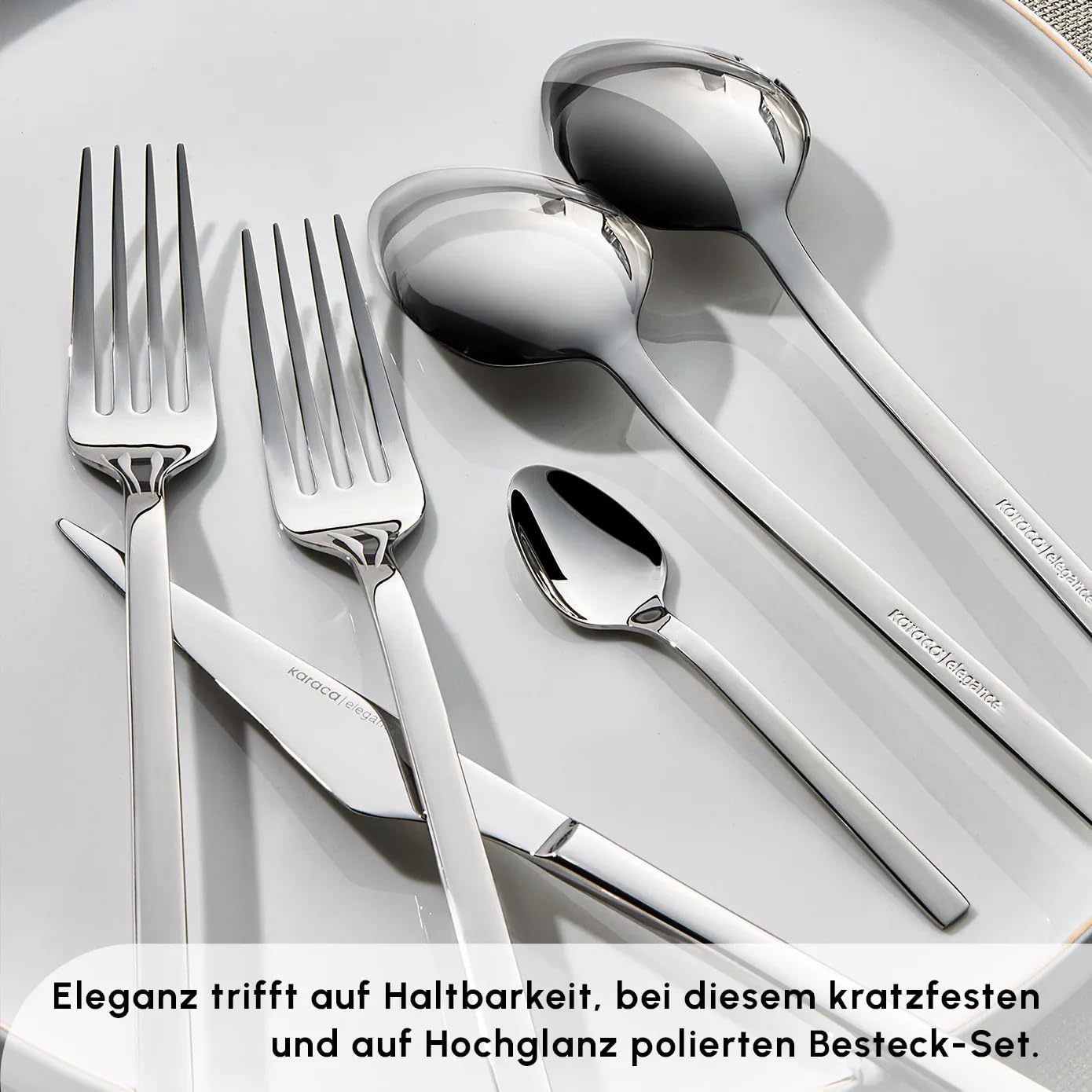Karaca Sedir Elegance Besteck Set 12 Personen Spülmaschinenfest Essbesteck, 84 teilig Silver Besteckset