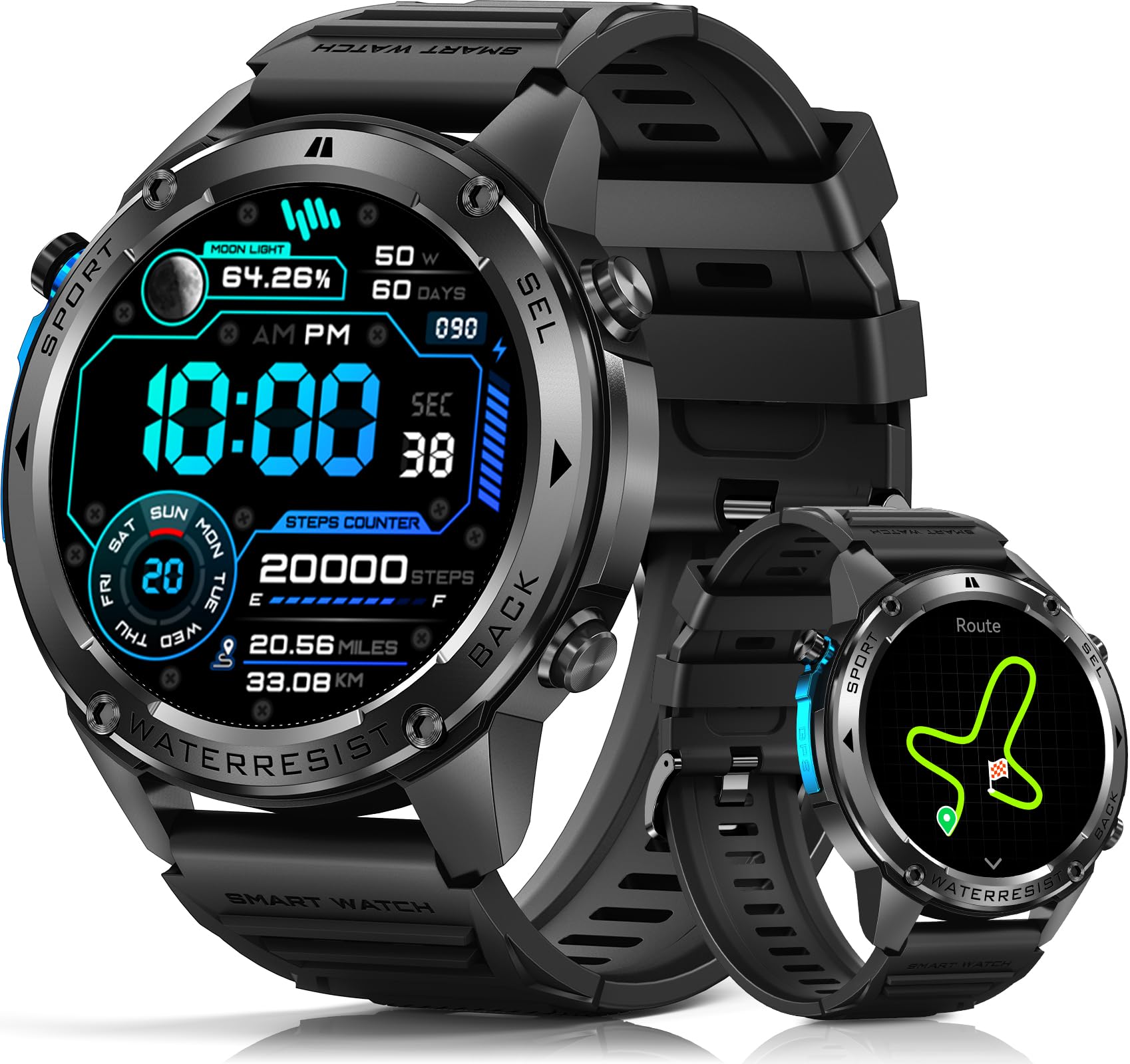 PODOEIL Military Smart Watch for Men with GPS, 5ATM Waterproof, 700mAh Long Battery, 1.43'' AMOLED Display, Health & Sleep Tracking, Bluetooth Calling