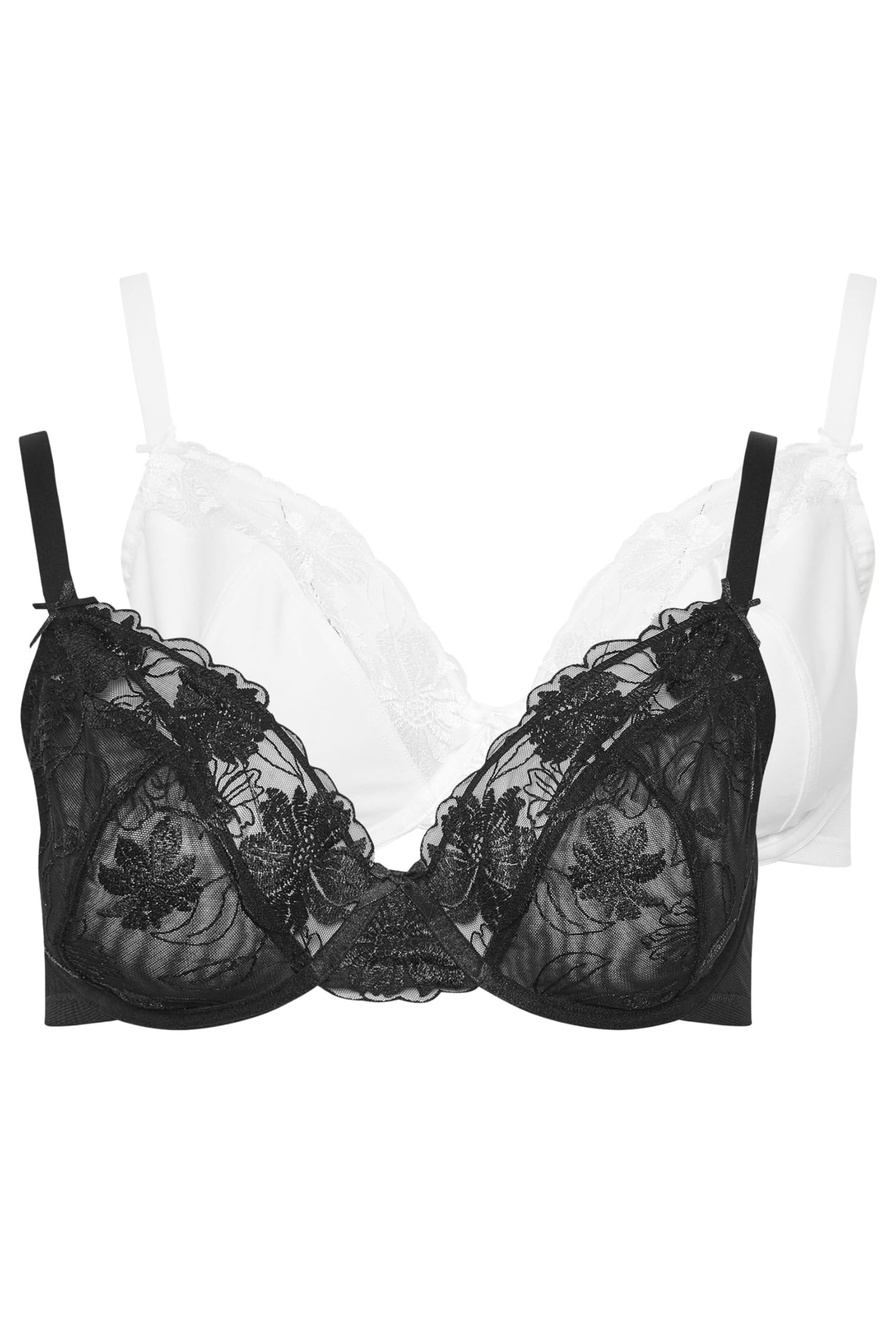 Yours Women's Black 2 Pack Lace Non Padded Underwired Bras In 46C
