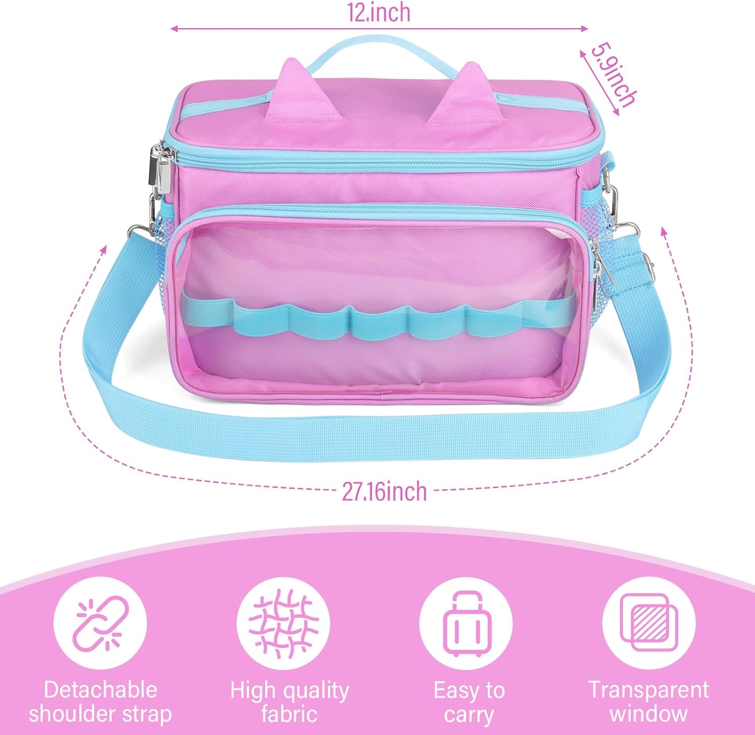 Carrying Case for Tonies Storage, Case for Tonie Box 1/2 Organizer Holder for Tonie Figures, Headphones and Charging Station, Portable Storage Bag with Shoulder Strap and Handle Bar(Rose Pink)