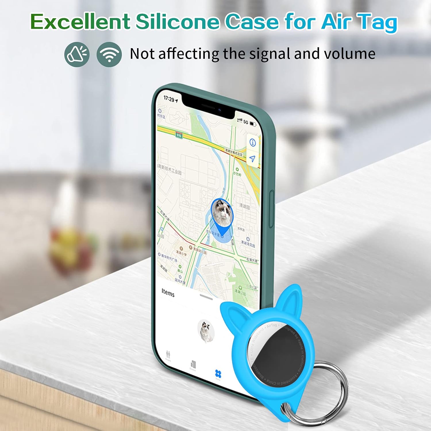 2 pack soft silicone protective cover for airtag with keychain compatible airtag key wallet finder for dog cat pet backpacks luggage glow blue and