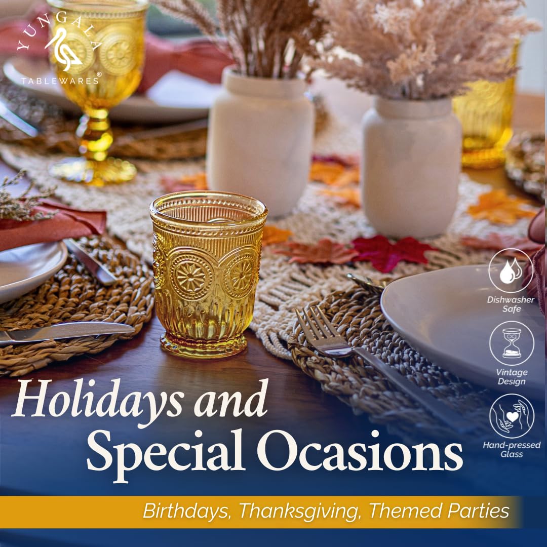 Bernsteinfarbene Trinkgläser, Set mit 6 bernsteinfarbenen Glasbechern, 237 ml, kleine Wassergläser, Hobnail, spülmaschinenfest, niedliches farbiges Trinkgeschirr für den Herbst