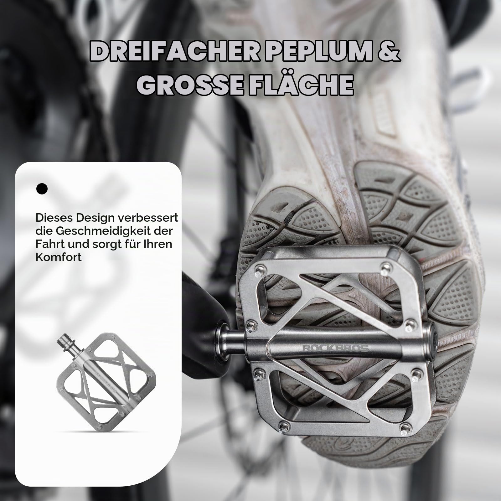 ROCKBROS Fahrradpedale Mountainbike aus Titanlegierung 3-Lager MTB-Pedale Plattform für MTB 250 g leicht