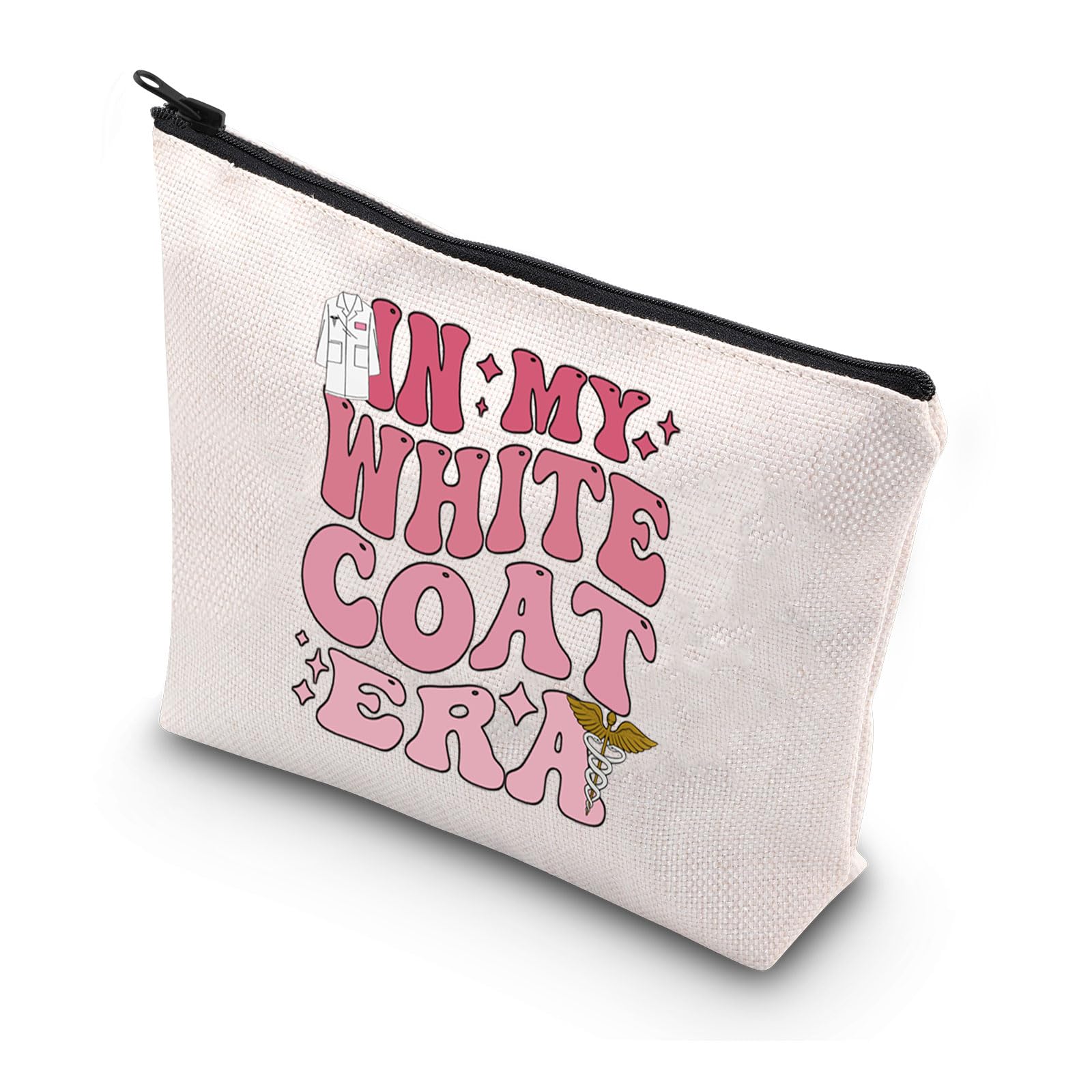 WSNANGIn My White Coat Era Makeup Bag White Coat Ceremony Gift Future Doctor Zipper Bag Nurse Practitioner Gift (White Coat bag)