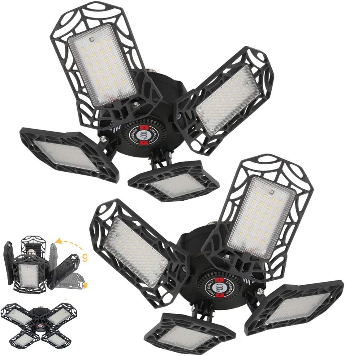 2 Pack LED Garage Lights 10000LM Aluminum LED Garage Lights Ceiling Led 100W Shop Light Deformable LED Work Lights Bulb E26 6000k Screw-in Garage LED Ceiling Light for Garage, Basement