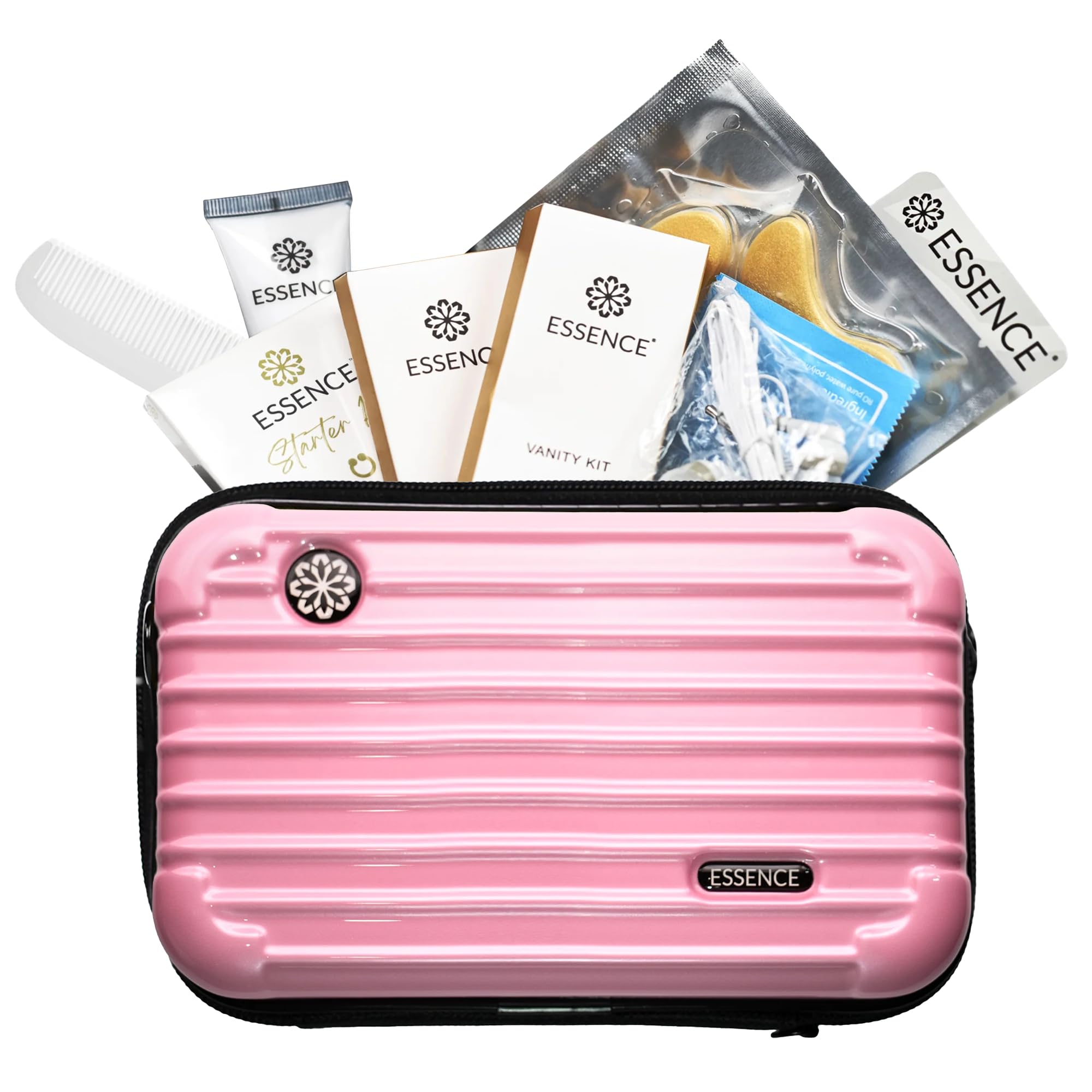 Essence Kit da viaggio | Kit essenziale da viaggio e kit di articoli da toeletta da viaggio | Confezione da 5 anelli diffusori nasali, maschera per dormire, lozione e kit igienico | Kit da toilette da