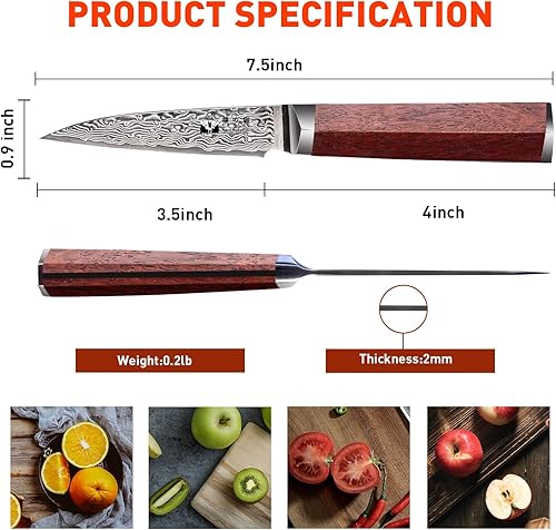 Vista 25 de Santoku - Cuchillo de cocina profesional VG-10 de 7 pulgadas con núcleo de corte de 67 capas, cuchillo de chef con mango hexagonal de madera natural