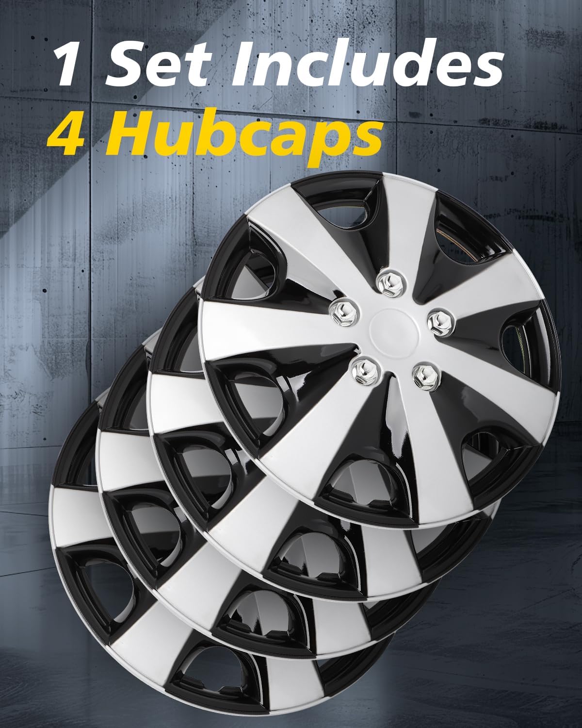 ROADFAR Set of 4 OEM Steel Wheel Sold as a Complete Hubcaps Black & Silver Rim 15" Wheel Covers