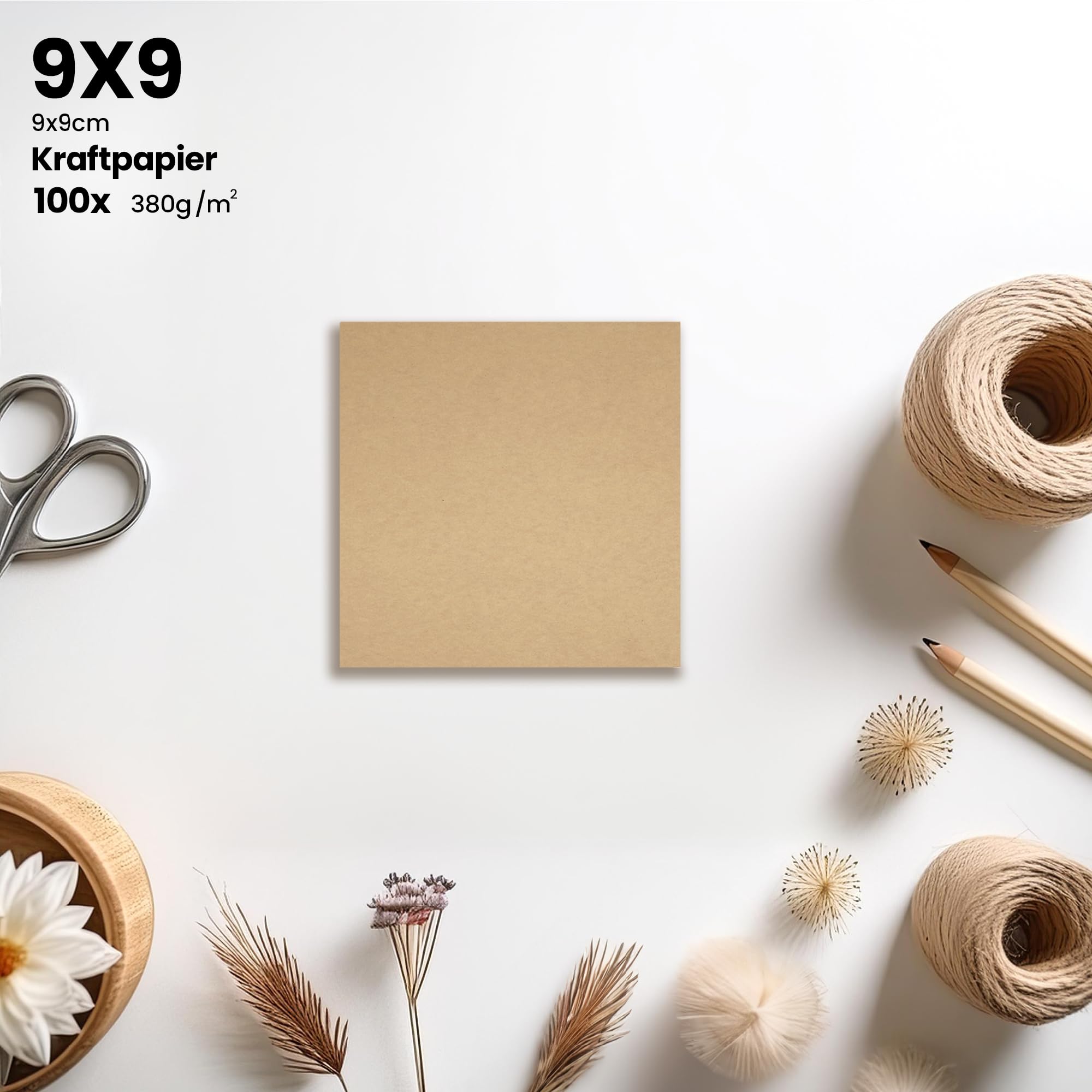 Lot De 100 Feuilles Papier Kraft Marron Épais 9x9 Cm 380g/m² - Carton Bricolage Et Notes Solides Nature-Eco