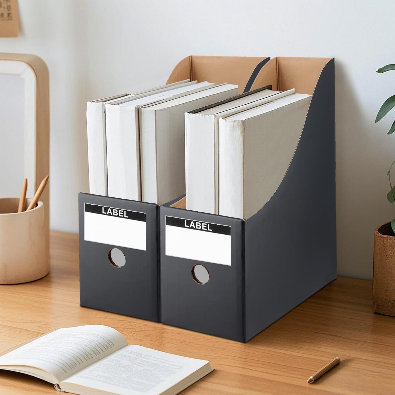 SINJEUN 18 raccoglitori in cartone nero, 26 x 9 x 27 cm, formato A4, portariviste in cartone, organizer da scrivania per casa, ufficio