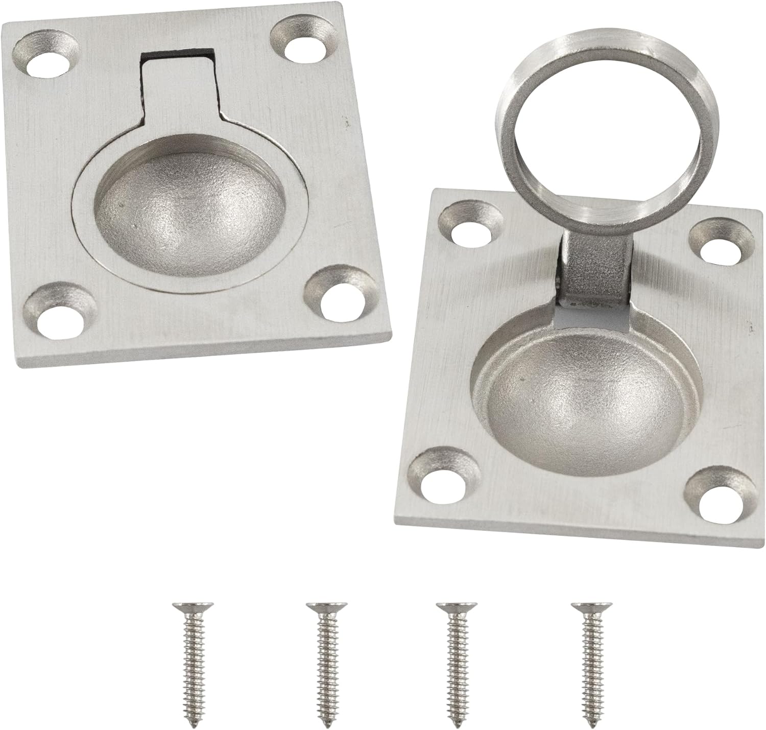 2Pcs 304 Stainless Steel 2" x 1.6" Square Boat Hatch Latch Cabinet Flush Mount Lifting Ring Pull Handles, Marine Floor Buckle, Marine Yacht Drawer Door Handle