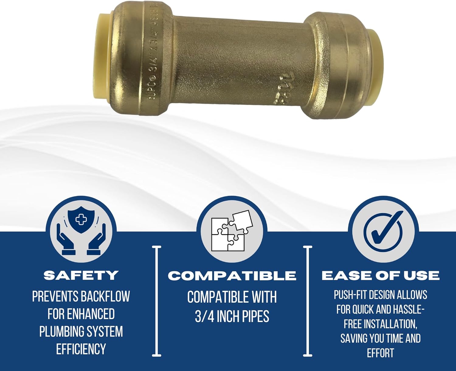 XFITTING Push Fit 1/2 Inch x 1/2 Inch Push Fit Check Valve, 28-4-3=5XX, 5 Pieces