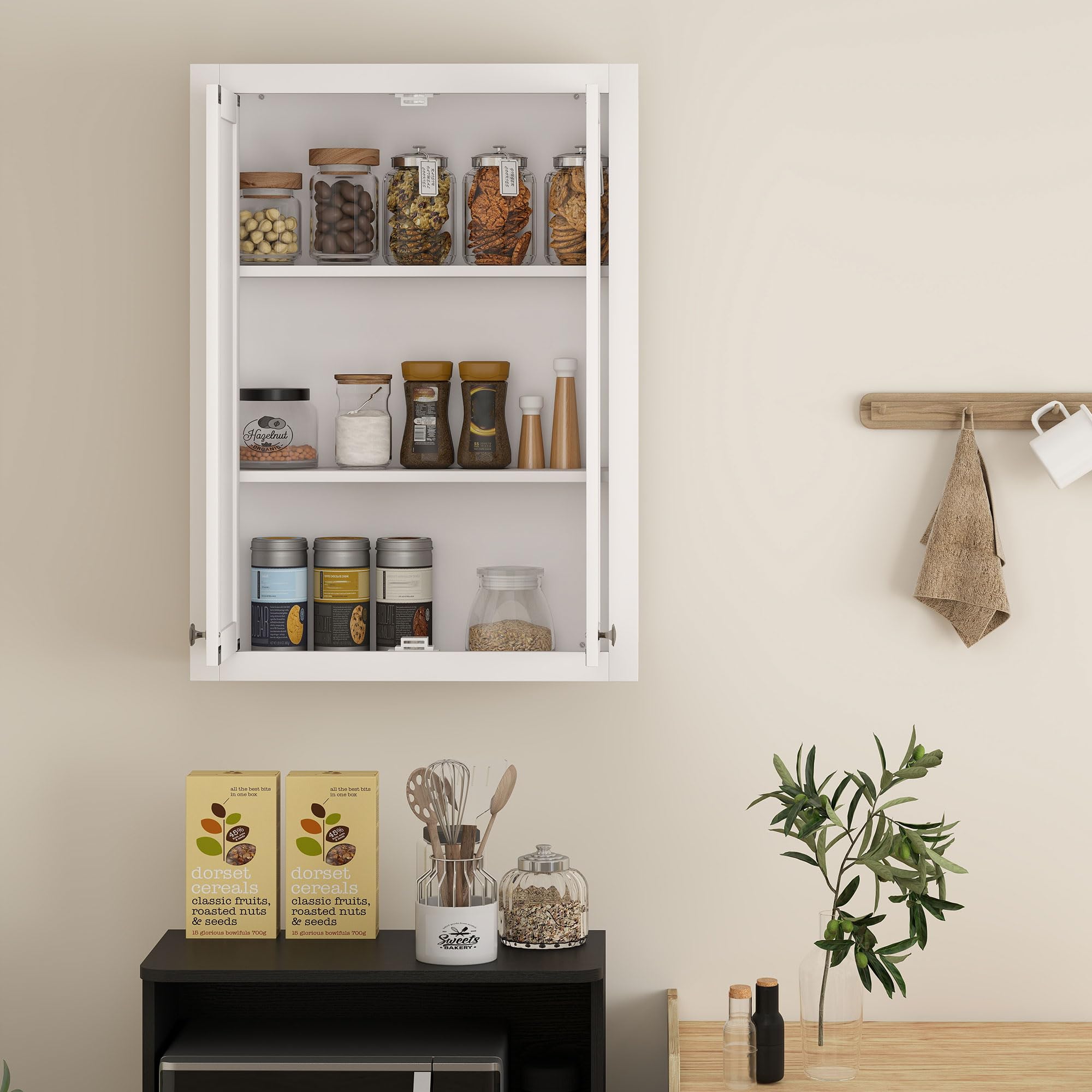 HOMCOM Armoire Murale de Salle de Bain 3 Niveaux, Meuble de Rangement Suspendu pour Salle de Bains avec 2 Portes et étagère réglable, Meuble WC Suspendu, 61 x 20 x 84 cm, Blanc