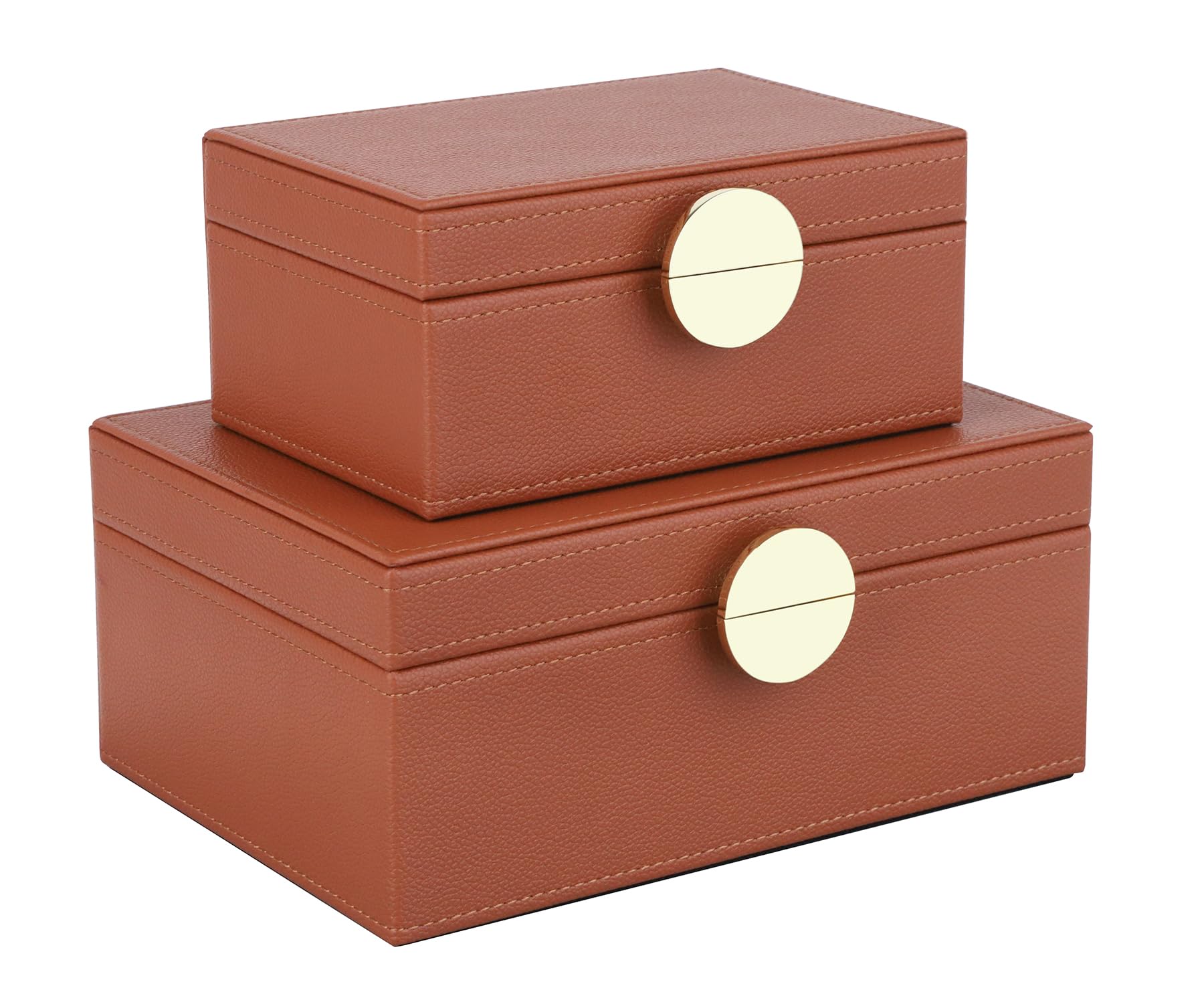 HofferRuffer Scatole portagioie in ecopelle, scatole decorative per accessori con decorazioni dorate, set di 2 pezzi in pelle vegana classica (marrone)