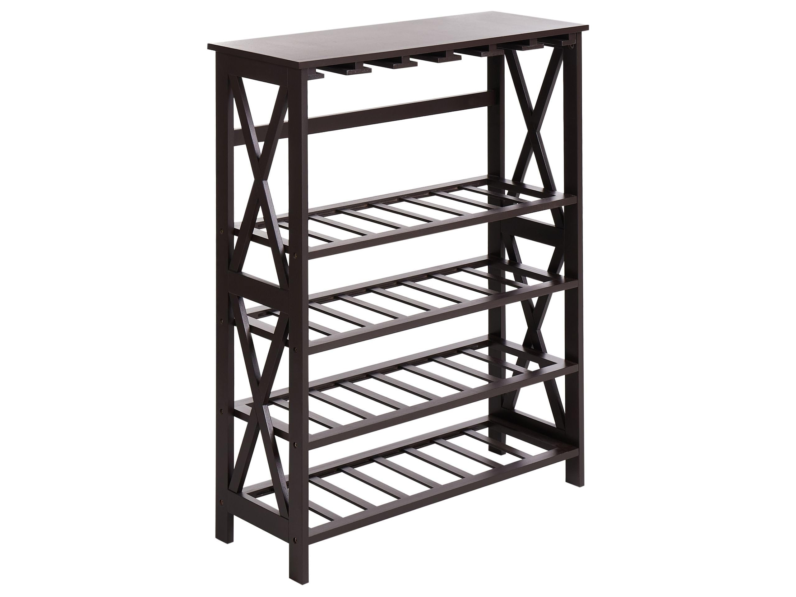 Beliani Porte-Bouteilles Classique en MDF Pieds en Bois de Pin Casier à Vin et Verre Noir Rothesay