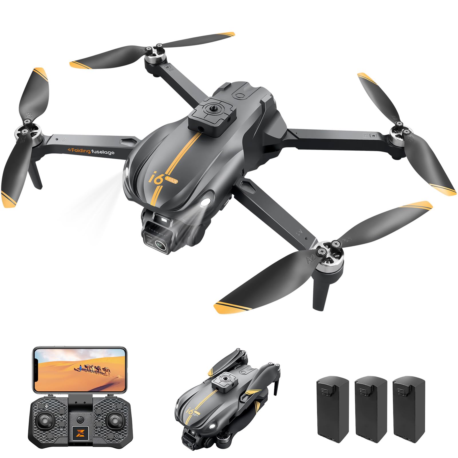 Mingfuxin Drone Con Telecamera Per Principianti, 5G Wifi FPV Droni Pieghevoli RC Quadcopter Con Evitamento Ostacoli, Motore Brushless, Avvio/Spegnimento Con Un Tasto, Capovolgimenti A 360°