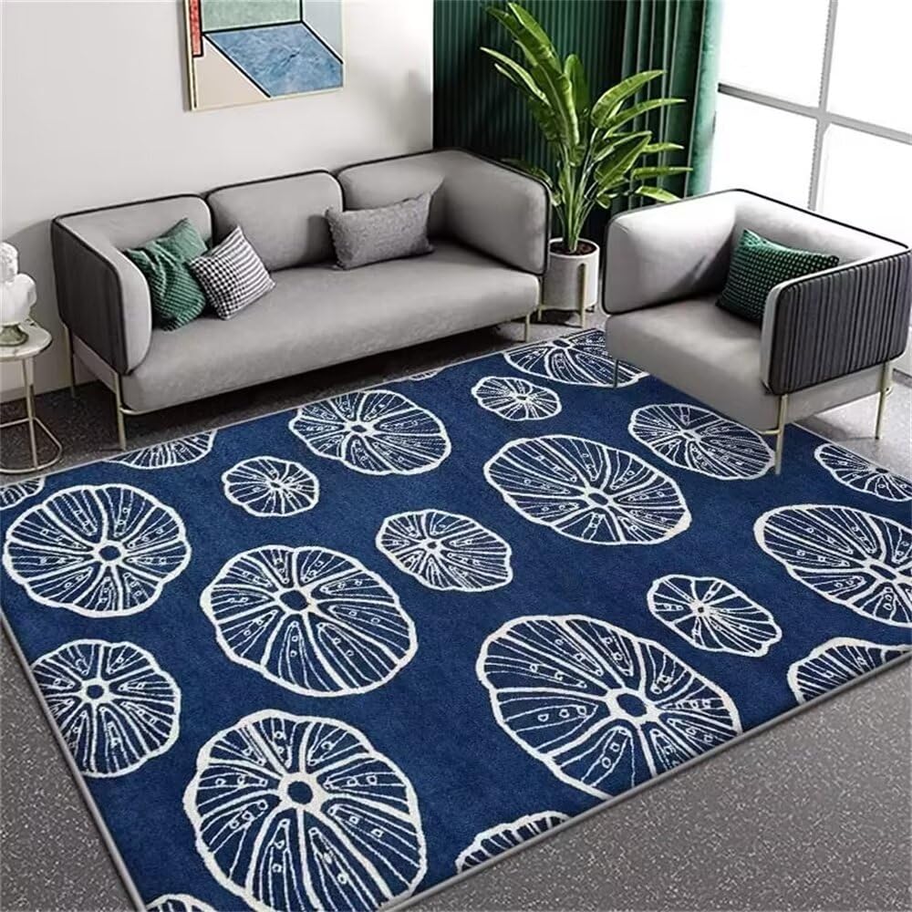 Grand tapis chambre ado garçon bleu et rond pour créer un coin de loisirs moderne