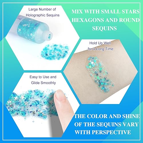 Miniatura 4 de MEICOLY Purpurina corporal azul claro, gel de purpurina de princesa sirena, pintura facial con purpurina azul hielo para Halloween, decoraciones de