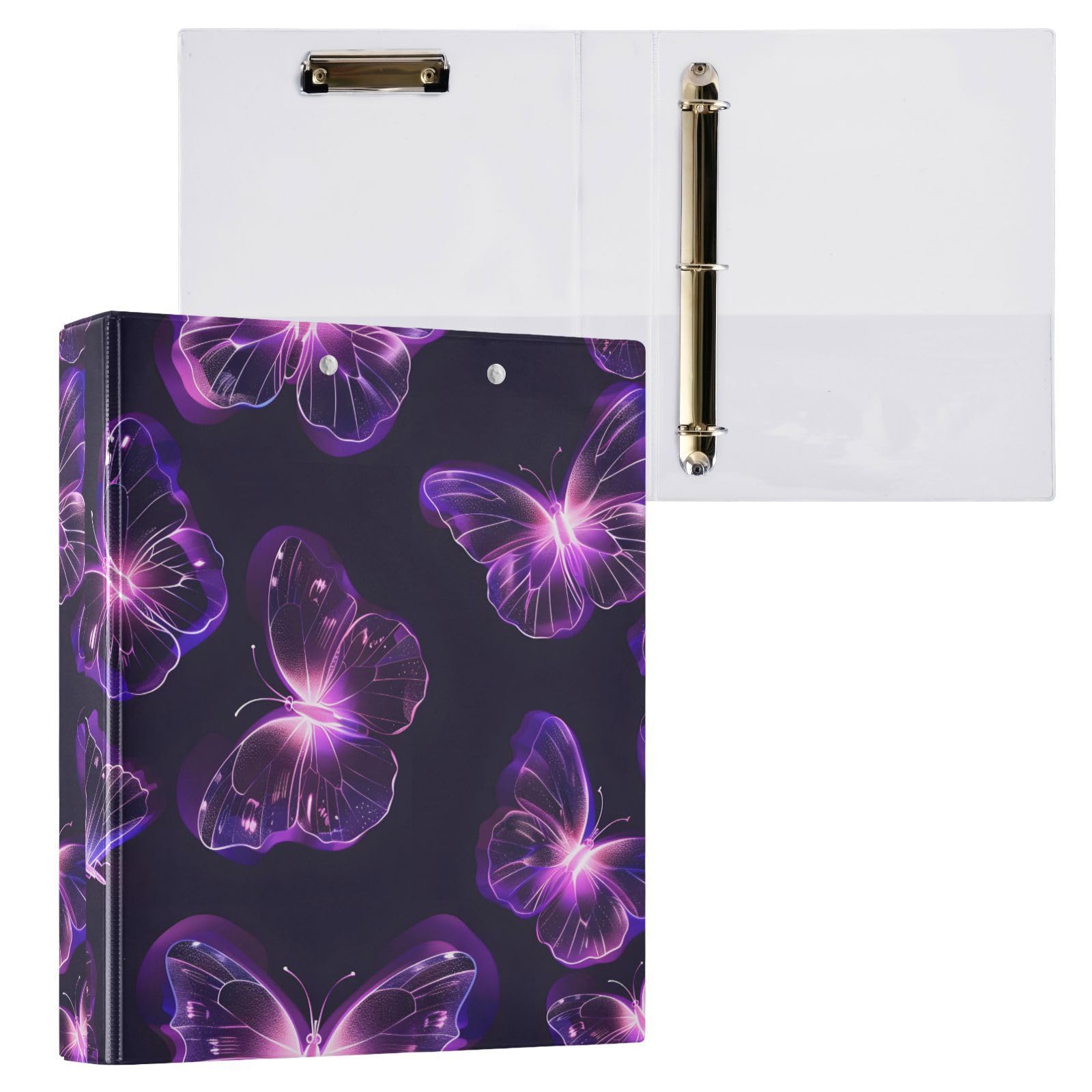 3 Ring Binder, Purple Dark Butterfly File Folder Holds 200 Sheets File Storage for Women Men School Office Supplie โ image 1