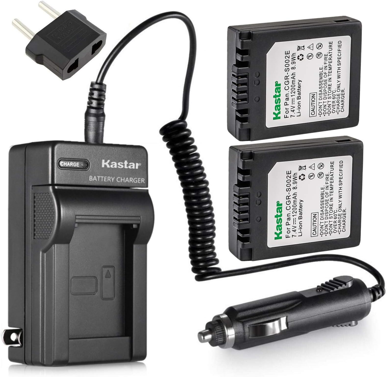 Kastar Battery (2 Pack) and Charger Kit for Panasonic CGA-S002 CGR-S002 DMW-BM7 and Panasonic Lumix DMC-FZ1 DMC-FZ2 DMC-FZ3 DMC-FZ4 DMC-FZ5 DMC-FZ10 DMC-FZ15 DMC-FZ20 Cameras