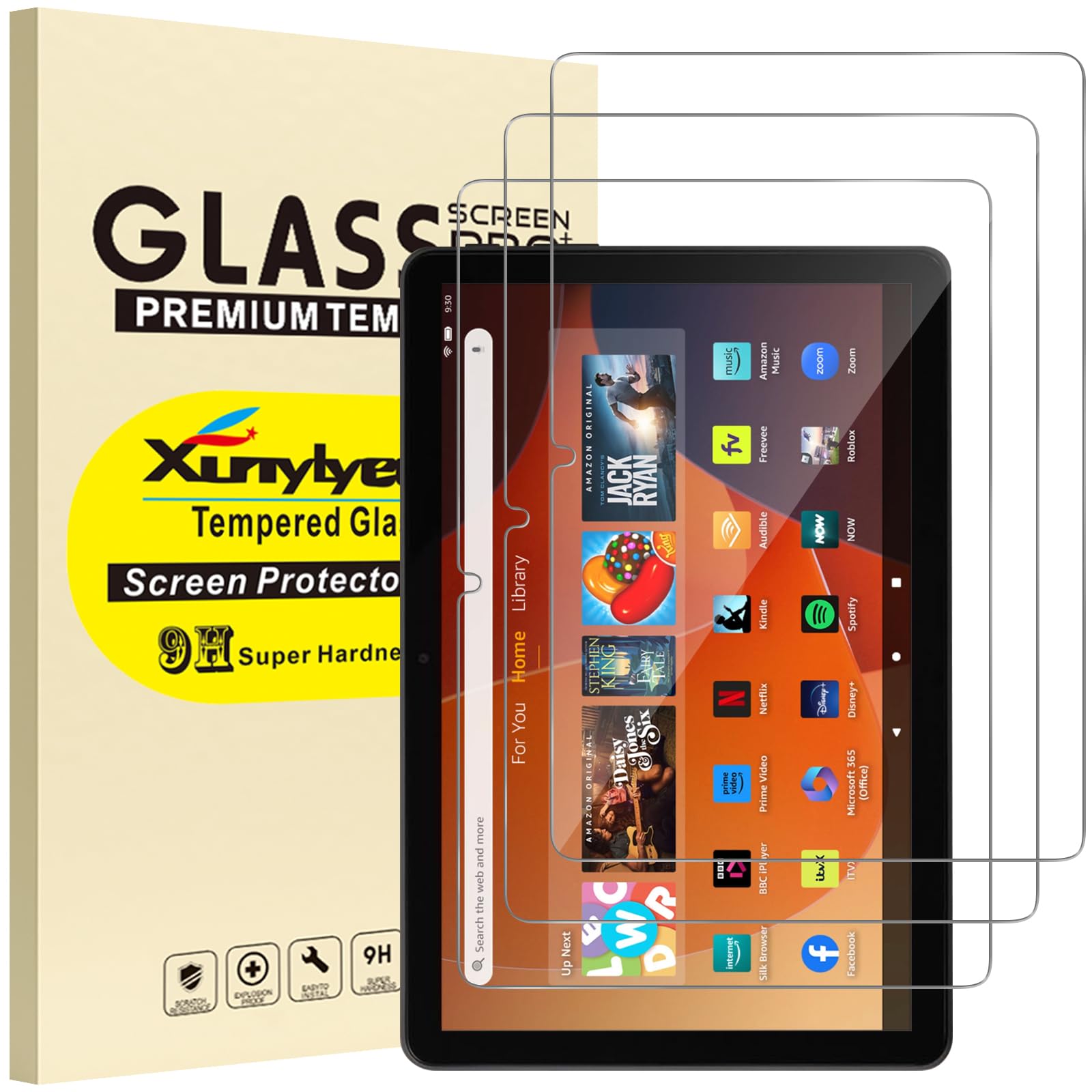 XunyLyee 3 Stück, Panzer Schutz Glas für Fire HD 10 Kids/ 10 Kids Pro Tablet 10.1 Zoll 2023 Schutzfolie Displayschutz