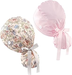 Hautton Ponytail Scrub Caps Women, 2 Pcs Surgical Nurse Hats with Buttons and Sweatband