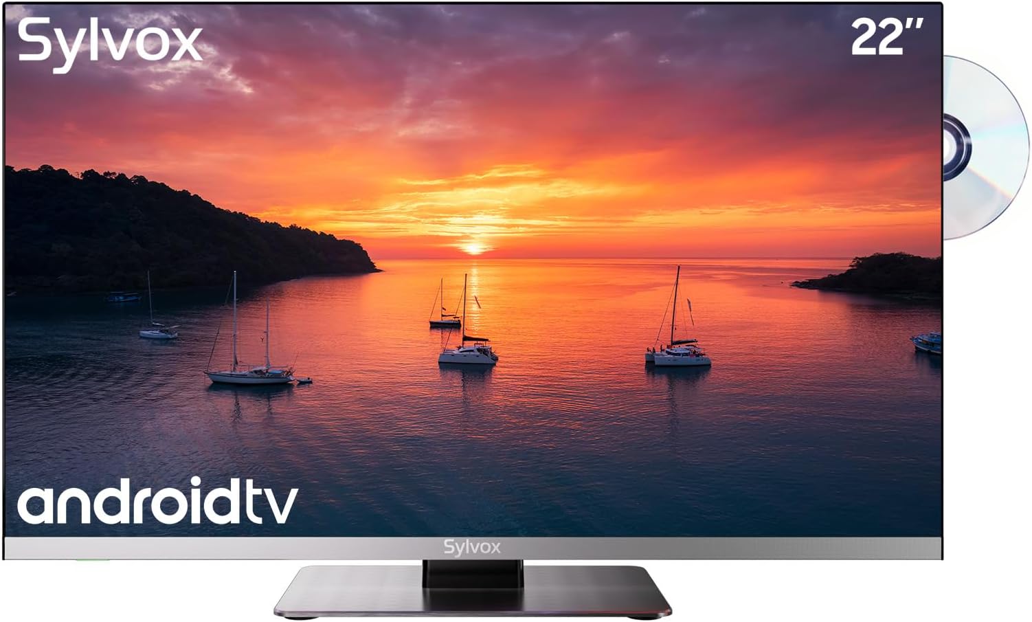 SYLVOX 22'' Smart 12 Volt TV Digital Video Disc Combo, FHD 1080P Moisture-Proof, with ARC, CEC, and WiFi. Perfect for Home, RV, and Marine Use in Humid Conditions, Black 2024