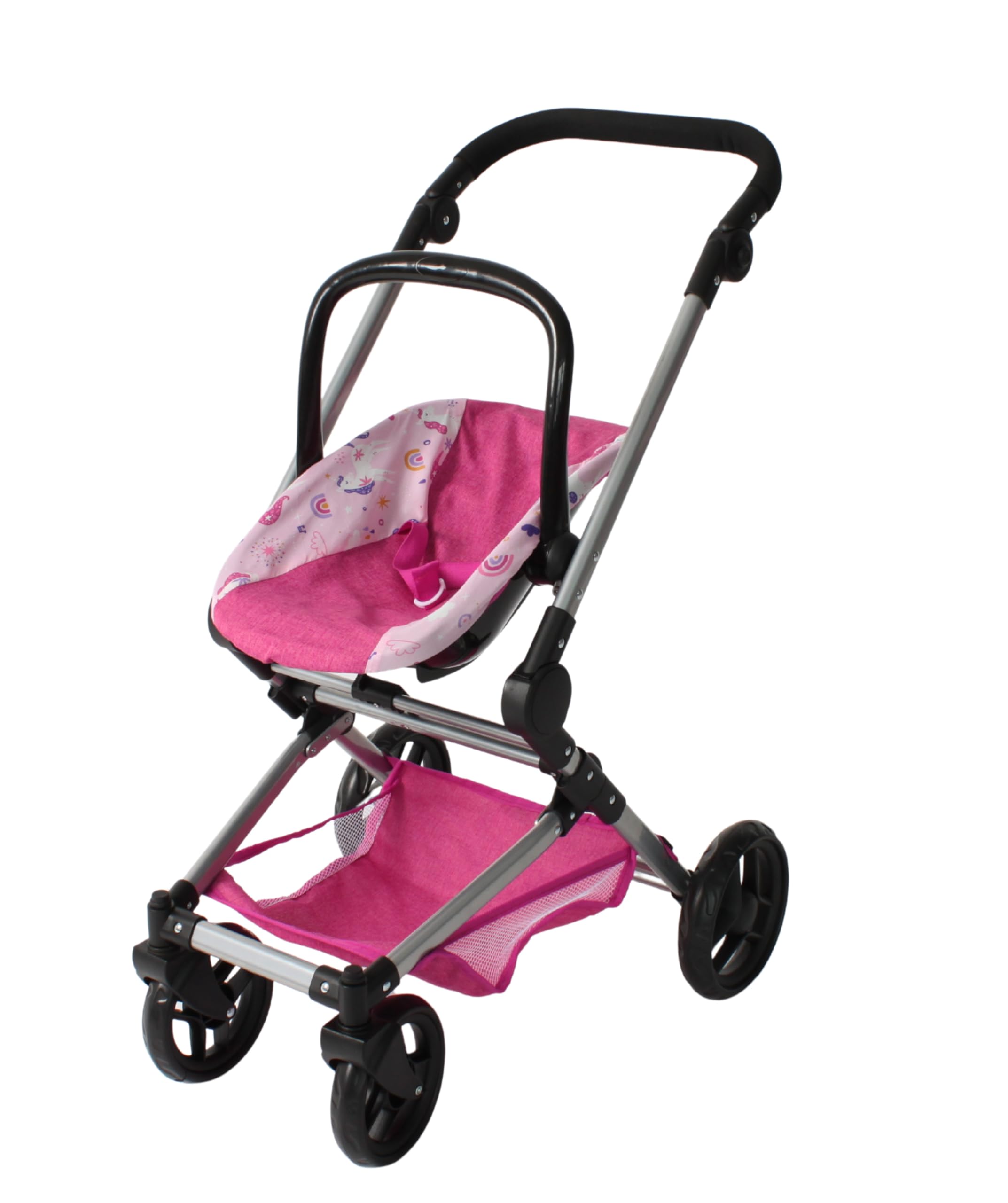 Bayer Chic 2000 - Passeggino per bambole Fides, set di passeggino 3 in 1 composto da navicella, seggiolino sportivo e seggiolino auto, unicorno, rosa
