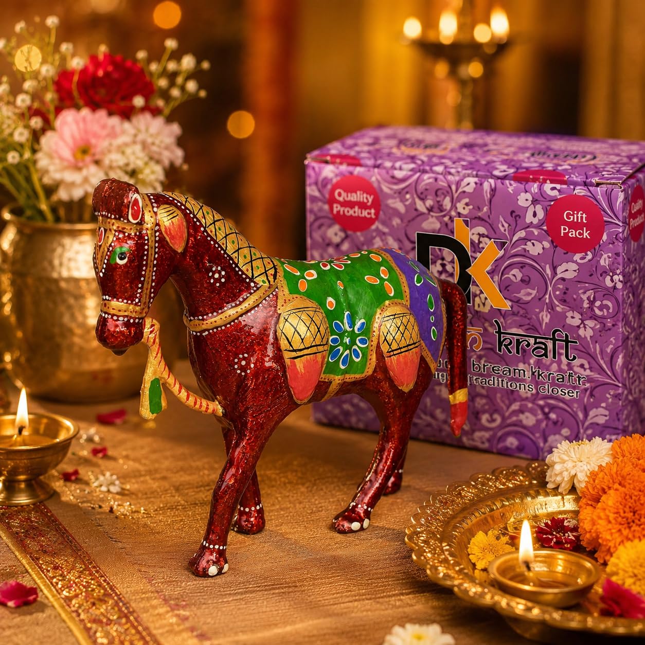 Red Painted Horse Figurine - Home Decor -6