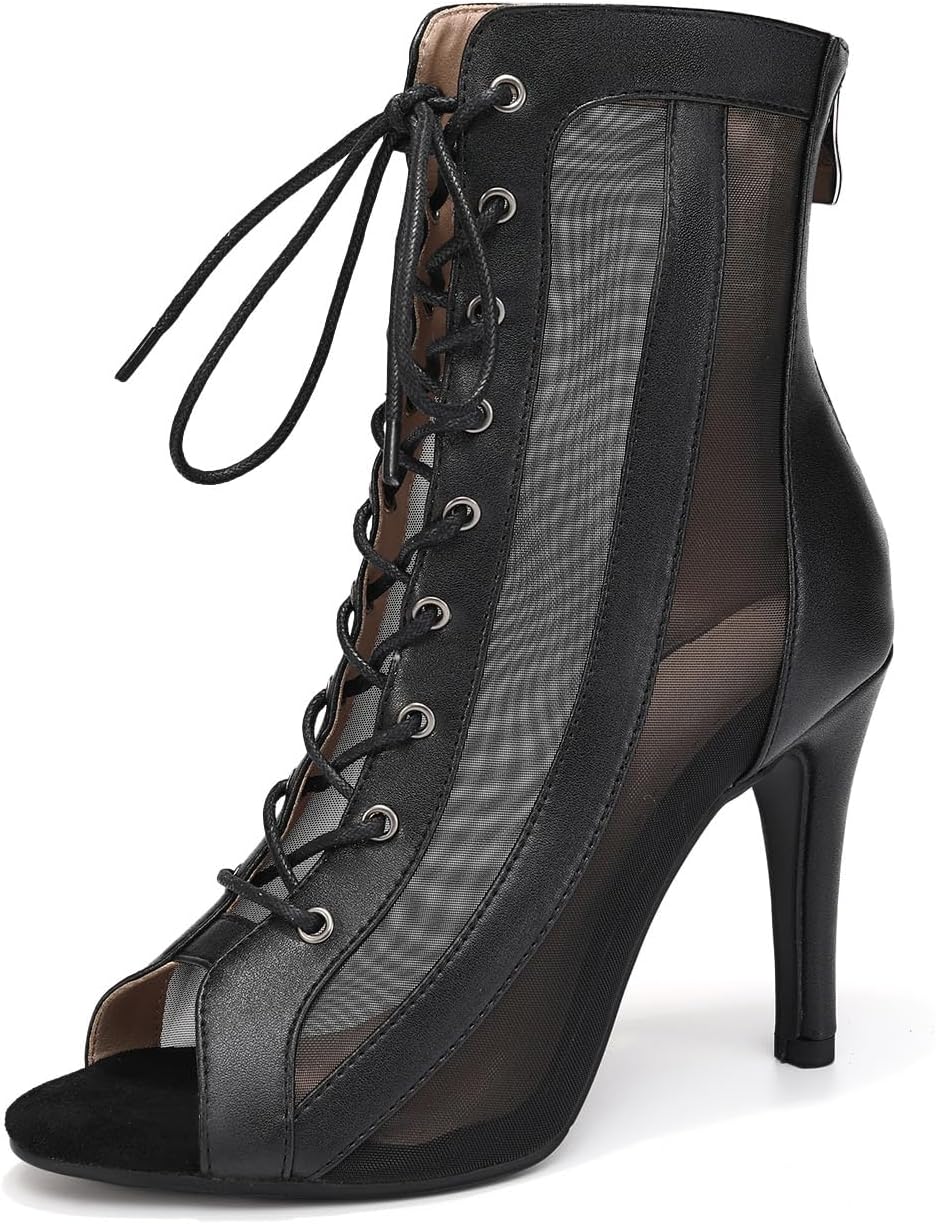 Ladies Lace Up Mesh Open Toe Modern Performance Dance Shoes