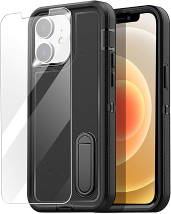 AICase for iPhone 12/12 Pro Case Built-in Kickstand with Glass Screen Protector+Camera Lens,Heavy Duty Drop Protection Full Body Rugged Shockproof Military Protective Tough Durable Cover_1