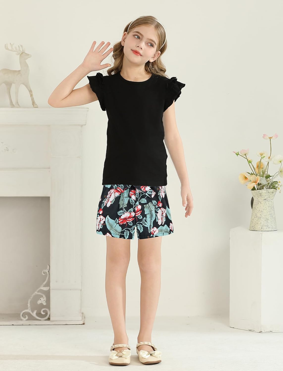 Girls Clothes Cute Ruffle Short Sleeve Shirts Top High Waist Shorts Set with Pockets Summer Outfits for Girls - Image 2