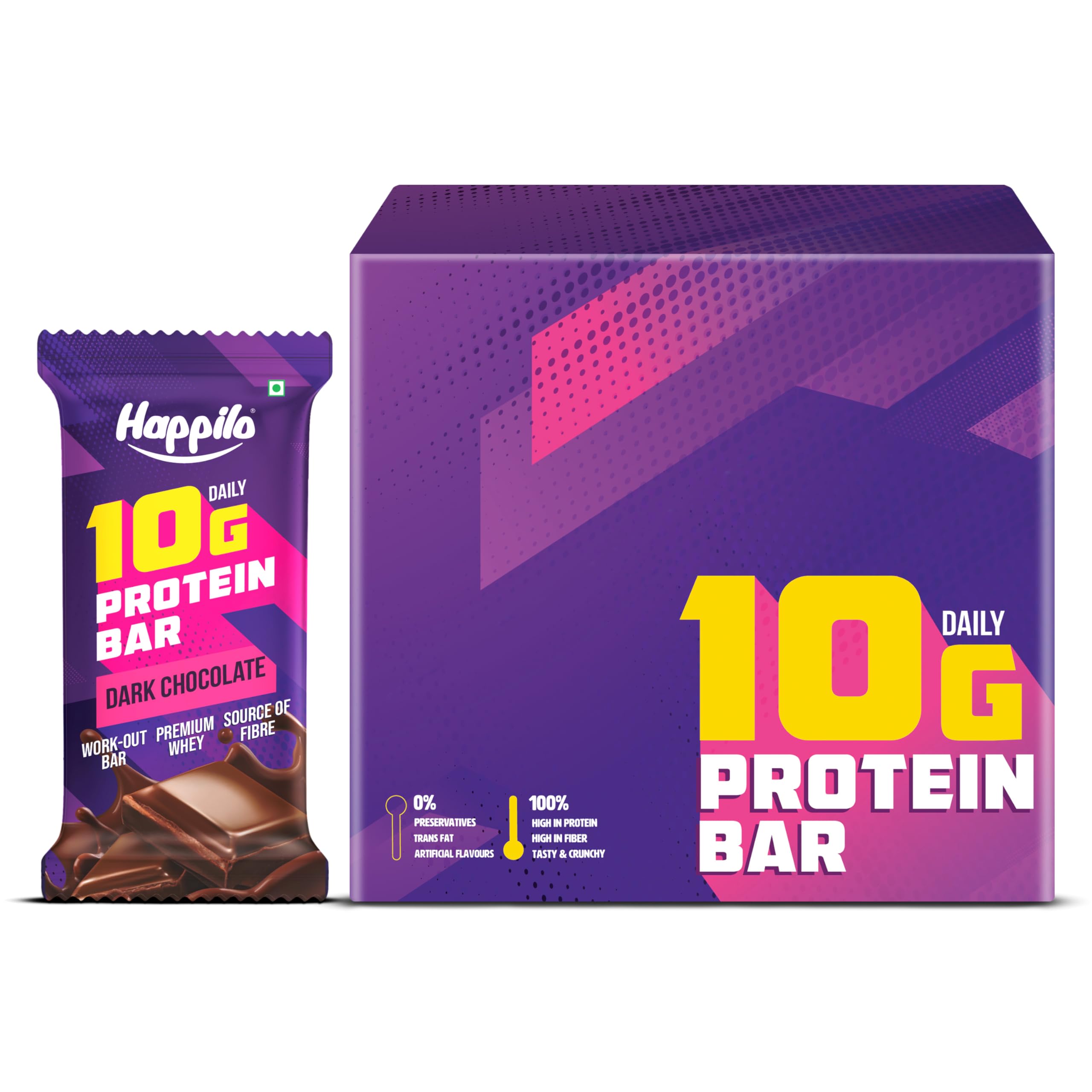 Happilo Premium Dark Chocolate Protein Bar 50g (Pack of 6) (420) Protein Blend |Fiber | Vitamins & Minerals | No Preservatives, 100% Veg | For Energy-image-4