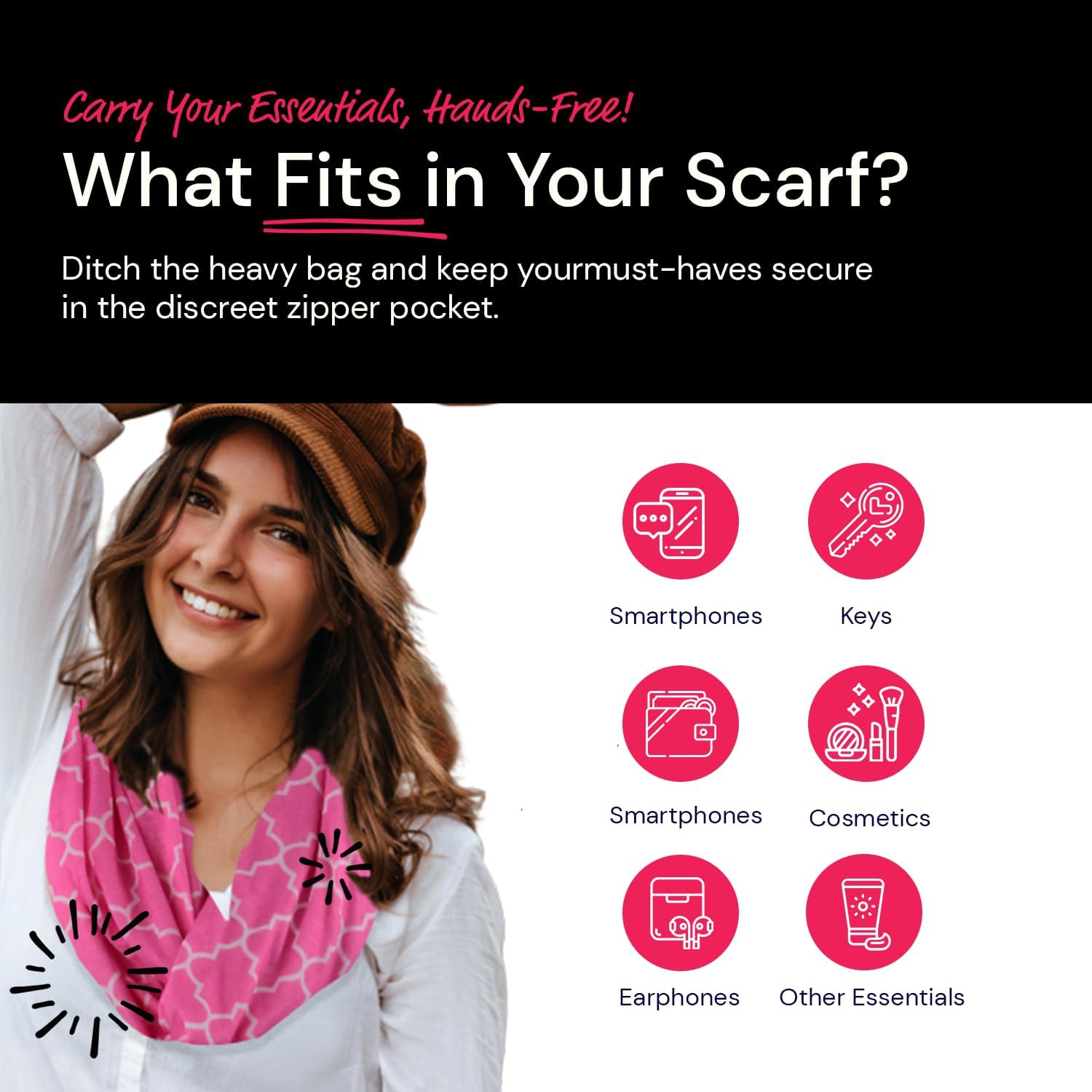 Pop Fashion Quatrefoil Pattern Infinity Scarf for Women - Travel Scarf with Hidden Pocket - All Seasons - Image 4