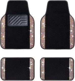 Tapis de Sol de Voiture à Usage général compatibles for SUV, berline, fourgonnette, 4 pièces, Filles et Femmes, Tapis Bling Crystal(Type23)
